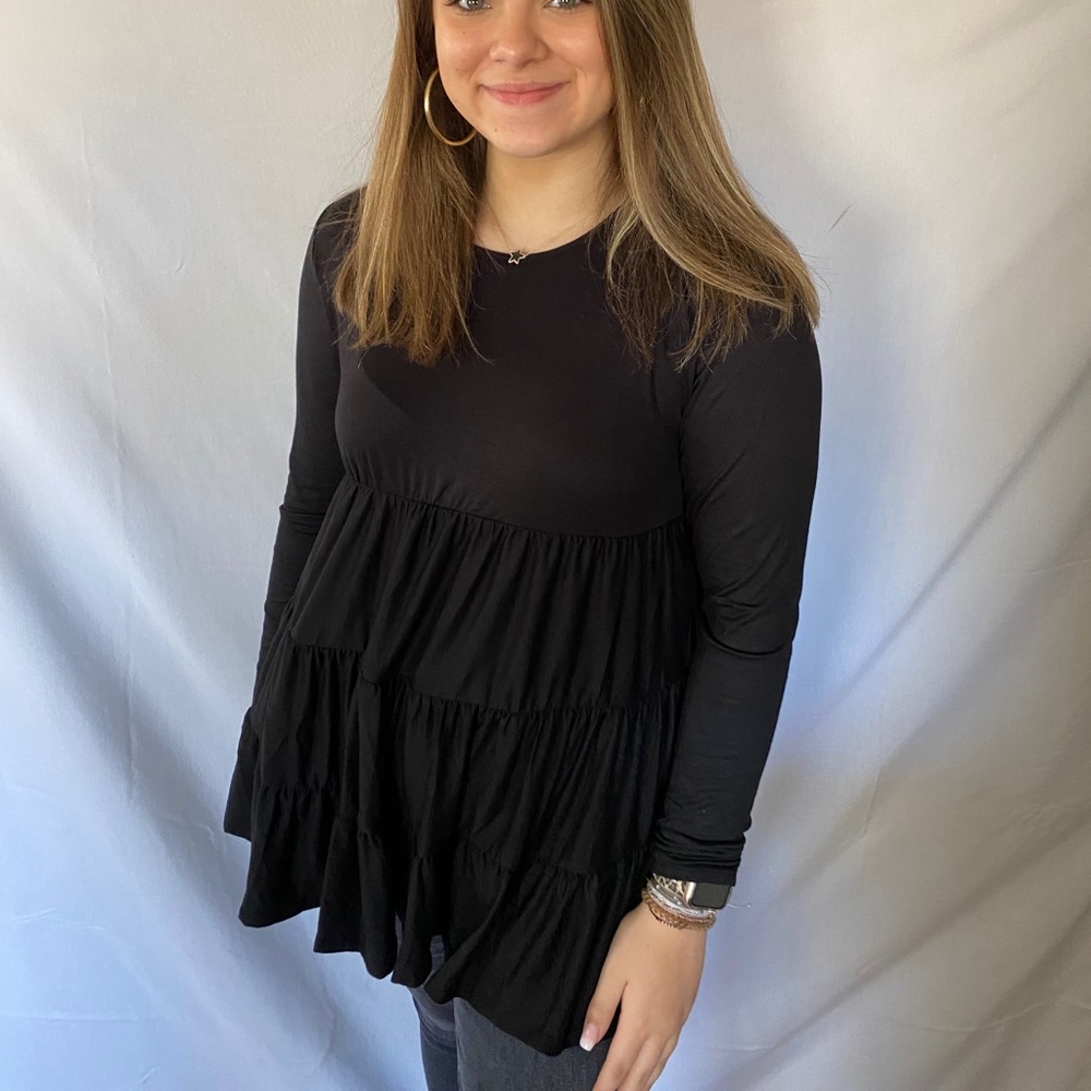 Adventure Awaits Black Tiered Ruffle Top